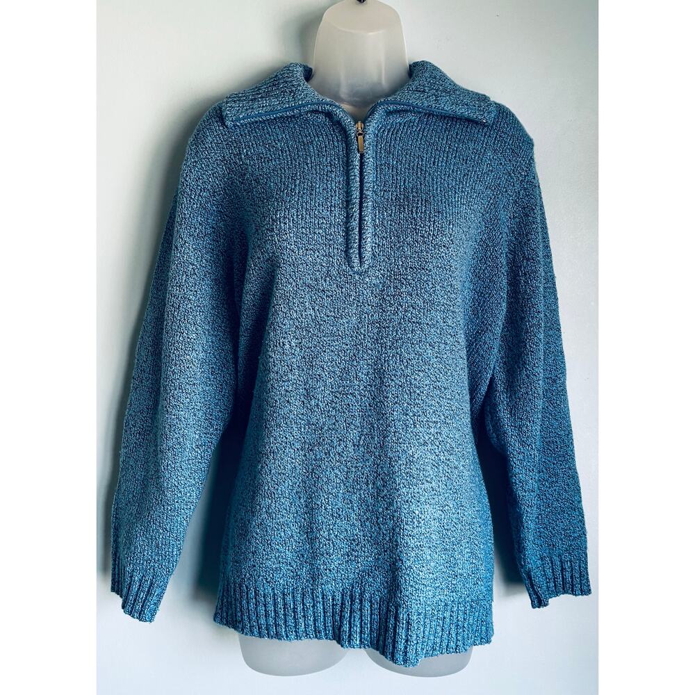 Croft & Barrow Woman 1X Blue Marled Quarter Zip Sweater Pullover Cozy Knit